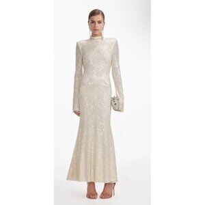 Self-Portrait  SQUARE RHINESTONE FISHNET MIDI DRESS